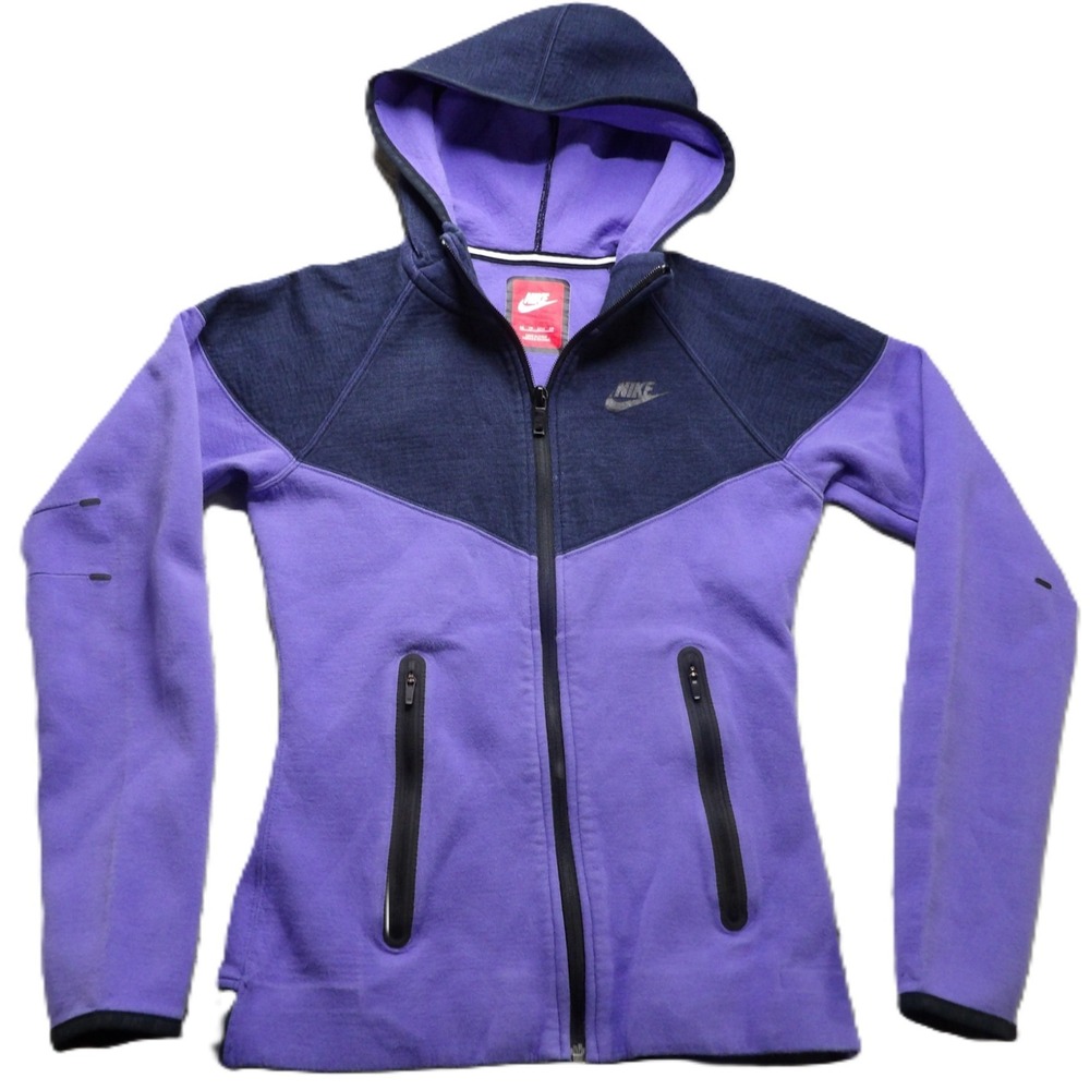 Nike Tech Fleece Windrunner Hoodie Women XS Purple Black Full Zip Jacket 617152